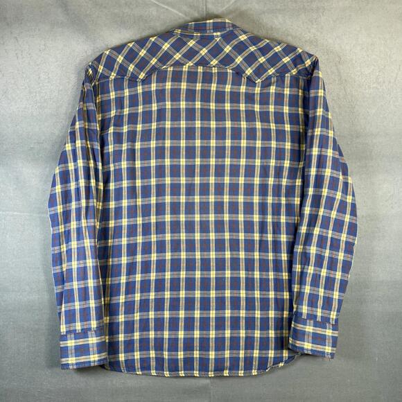 Lucky Brand Pearl Snap Western Shirt Mens XL Blue Plaid Classic Fit Country - Picture 3 of 8